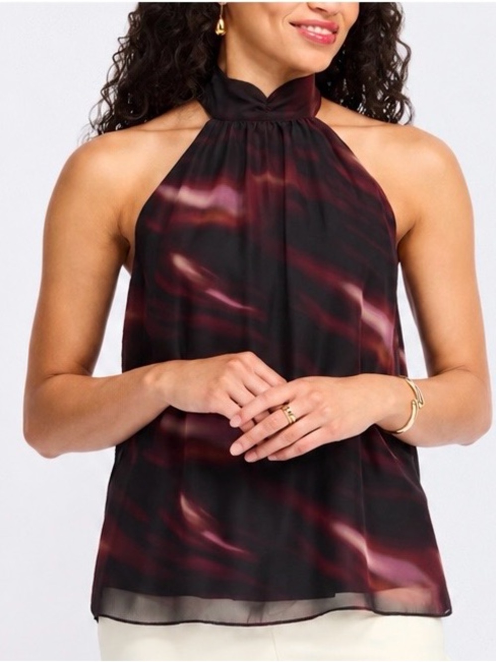 Montgomery Post Miley Halter Top XXL Black Burgundy Abstract Stitch Fix NWT